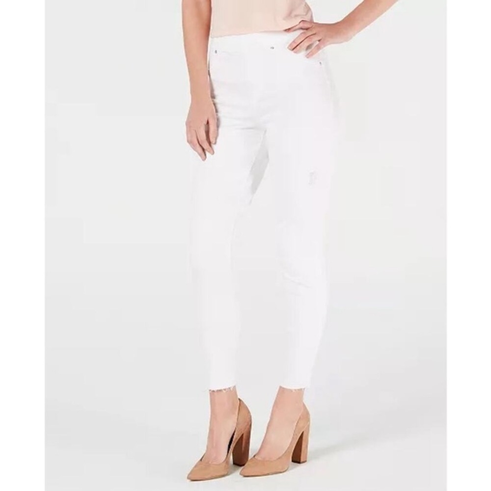 Spanx White Ripped Raw Hem Pull-On Denim Skinny Jean Jeggings Size L